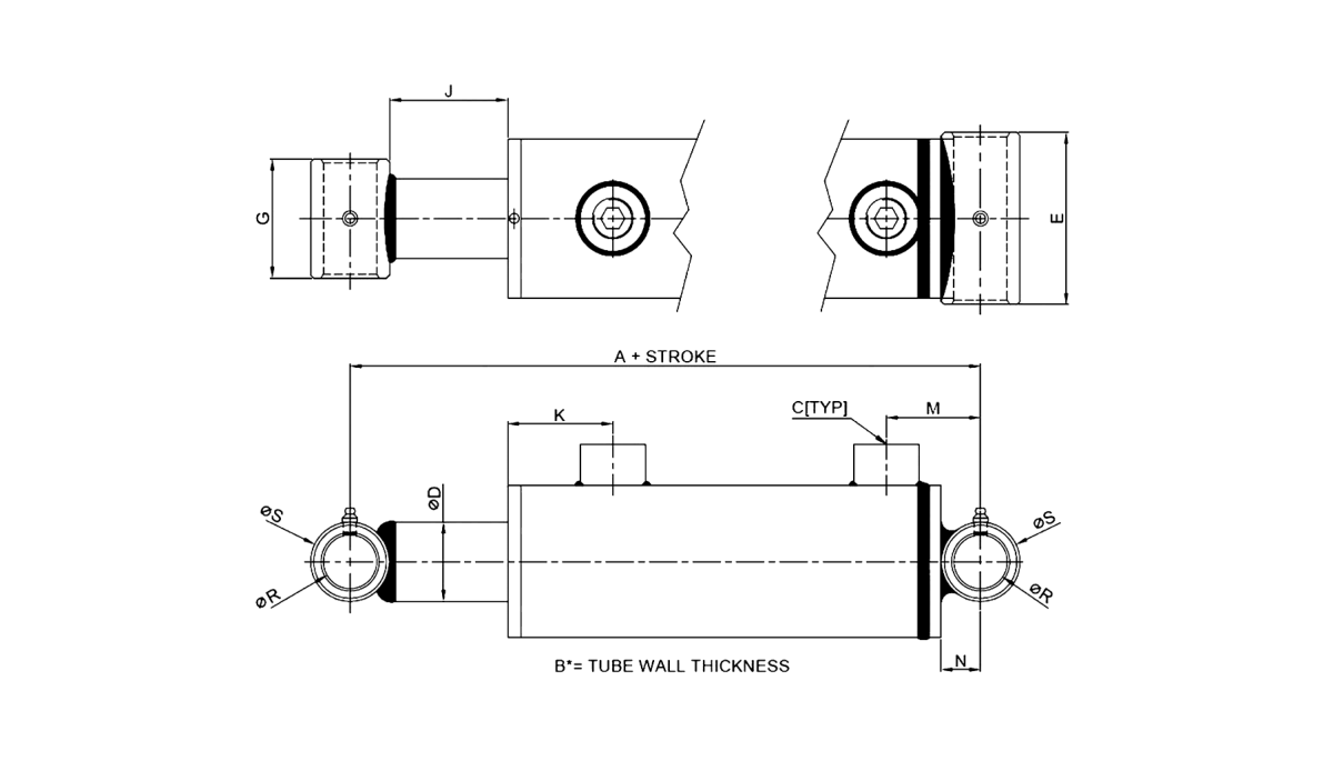 Series B – Cross Tube Style 3000 PSI Technical Drawing