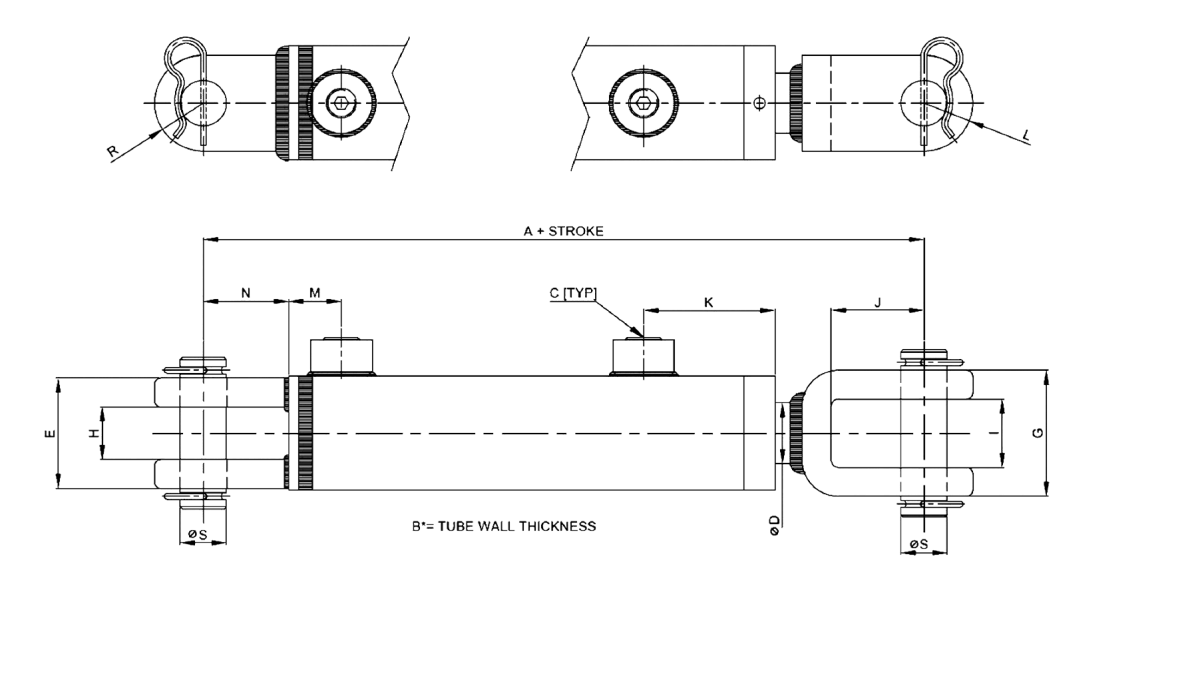 Series C – Welded Clevis Style 3000 PSI Technical Drawing