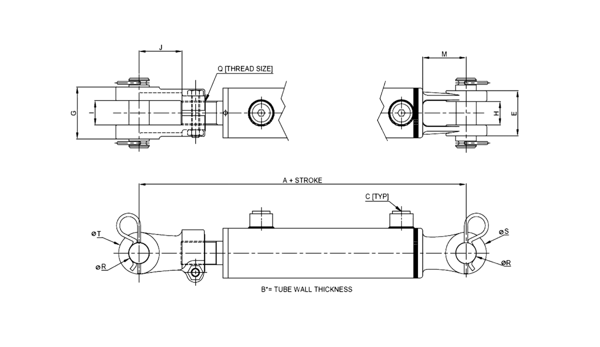 Series D – Threaded Clevis Style 3000 PSI Technical Drawing